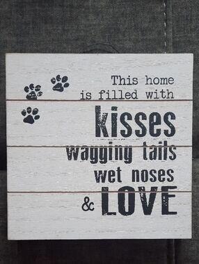 Dog Sign Painted Wood Puppy Kisses Wagging Tails Pet Wall Hanging Shelf Sitter
